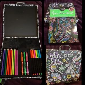 Colorful coloring book with colored pencils